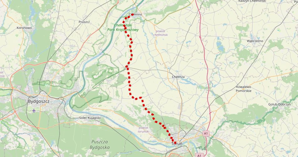 Mapa trasyToruń – Chełmno (szlak rowerowy, czerwony)