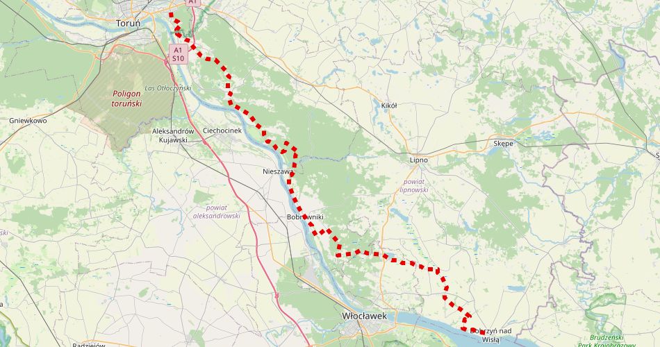 Mapa trasyToruń – Dobrzyń nad Wisłą (szlak rowerowy, czarny)