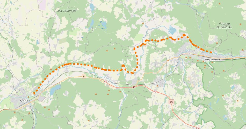 Mapa trasySzlak Pradoliny Łeby – Redy (szlak rowerowy czerwony)